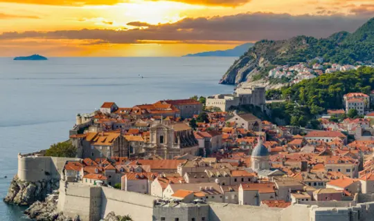 Dubrovnik, Croatia Old Town Fortress and Adriatic Sea at Sunrise