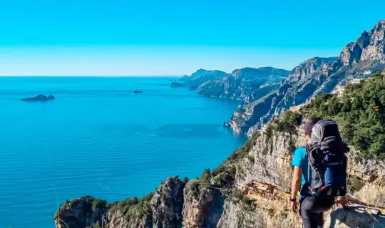 Panoramic view from hiking trail Path of Gods.